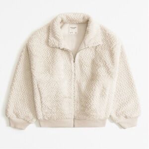Abercrombie & Fitch Cream Herringbone Faux Fur Bomber Jacket Size Small